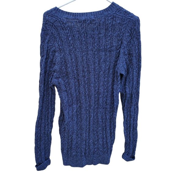 Croft And Barrow Blue Purple Cable Knit Sweater Extra Long Sleeves V Neck Medium - Picture 3 of 3